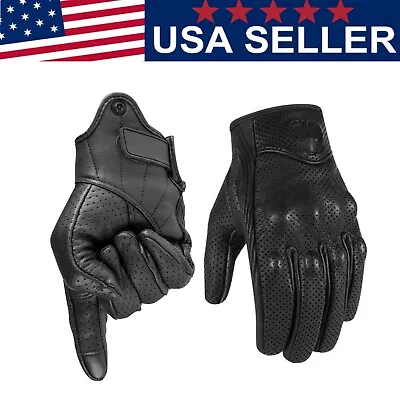 Leather Touch Screen Perforated Motorcycle Full Finger Gloves Moto Driving • $15.29