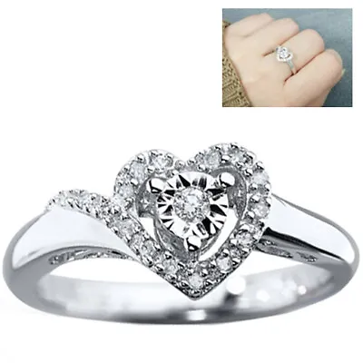 🔥925 Sterling Silver Love Heart White Micro Pave CZ Women Promise Ring Band NEW • $19.95