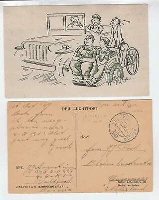 Netherlands Indies Military Postcard 1947 VELDPOST BATAVIA To Wassenaar BICYCLE • $39.99