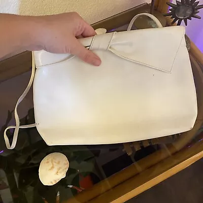 Vintage Salvatore Ferragamo White Bridal Clutch Leather Crossbody Bag Purse • $30