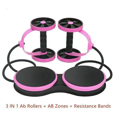 Abdominal Double Roller Wheel Abs Exercise Muscle Wheel Fitness Gym Workout PINK • £9.99