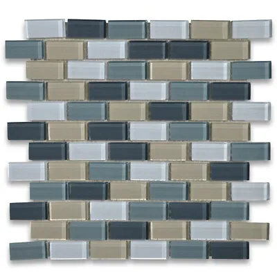 A63007 Glass Mosaic Tile Gray Blue Grey Beige Bluish White Glass Backsplash • $14.99