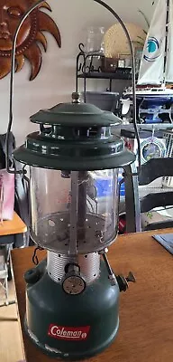 Vintage Coleman Lantern Model 220F W/original Pyrex Glass Green. Very Good  • $41