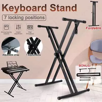 Metal Adjustable Height Folding X Type Double-Braced Music Piano Keyboard Stand • $28.95