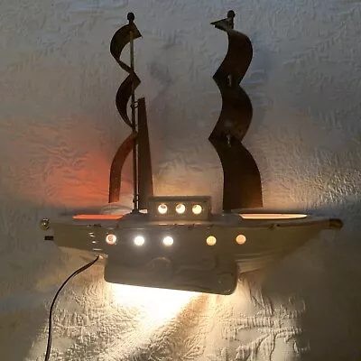 Vintage 1950s TV Lamp Sailboat Ship Ceramic Chrome Tan Peach Works - READ • $50