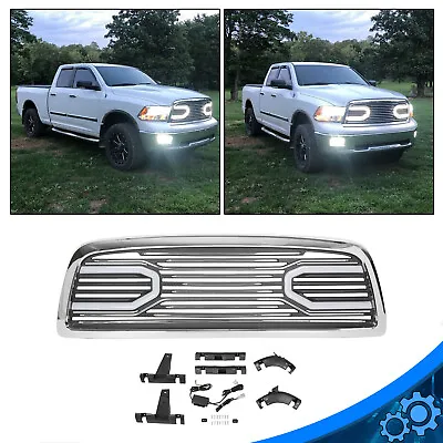 Front Big Horn Chrome Packaged Grille+Shell & Light For 2009-2012 Dodge Ram 1500 • $185