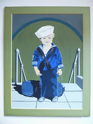 Adorable Little Navy Boy Military Child Oil On Illustration Board Vintage Folk • $99.60
