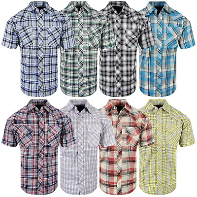 Mens Western Plaid Shirt Short Sleeve Snap Up Flap Pockets NEW Casual Colors D • $19.95