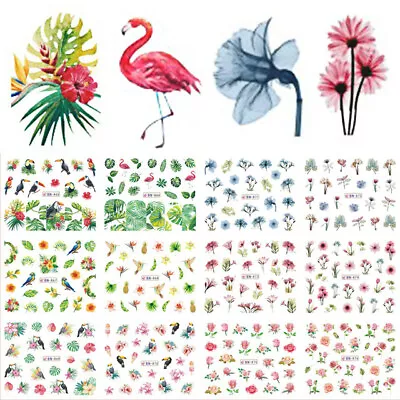 Nail Art Water Transfer Sticker Ink Flower Green Leaves Rose Bird Floral Decals • $3.99