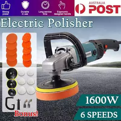 Polisher Car Buffer Pad Electric Machine Tool Kit 6 Speed 240V 1600W 180mm 150mm • $61.45