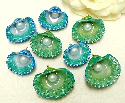 Handcrafted Natural Scallop Seashell Glass Faux Pearl Resin Pendant Lot • $9.99