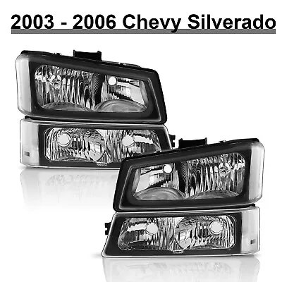 4PCS Headlights For 2003-2007 Chevy Silverado Avalanche Black+Signal Bumper Lamp • $52.99