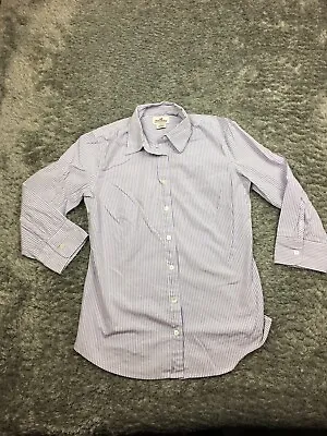 J Crew Haberdashery Button Up Shirt Womens Size Small Purple Striped 3/4 Sleeve • $13.88