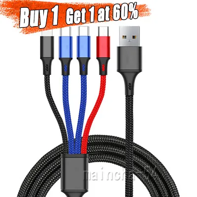 £3.67 • Buy 4 In 1 Multi USB Charger Charging Cable Lead Cord For IPhone Type-C Micro USB
