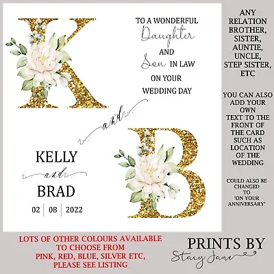 Personalised Wedding Day Card Initials Son Daughter In Law Bride MANY COLOURS • £2.95