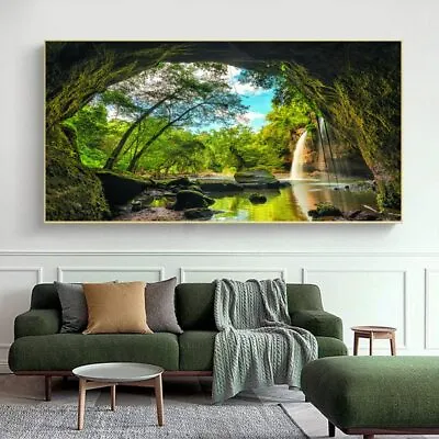 Landscape Picture Hole Tree Waterfall Canvas Painting Home Decor Poster Wall Art • $24.43