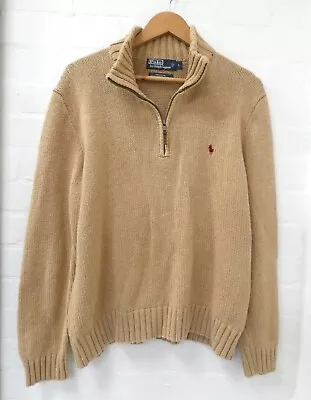 Polo Ralph Lauren Beige Camel 1/4 Zip Jumper Size Large (Hol) • £20