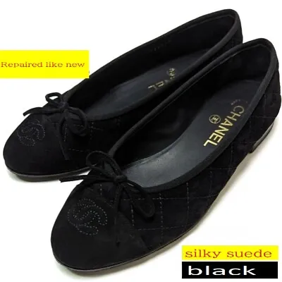 Authentic Chanel Matelassé Ballet Shoes Silky Suede Pumps  Size 37C • £562.19