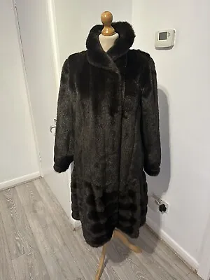 Aniral Ladies Brown Stunning Acrylic Faux Fur Long Coat Size Uk 16 • £39.99