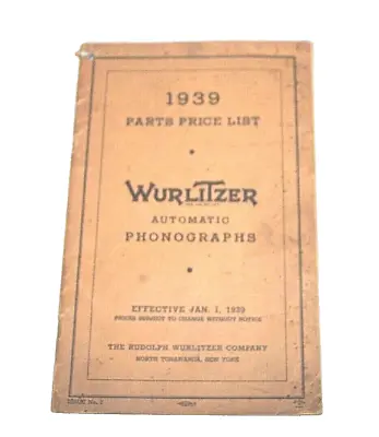 1939 Parts Price List Wurlitzer Automatic Phonographs  • $30