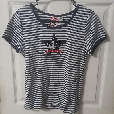 Mickey Inc Walt Disney Embroidered Striped T-Shirt Womens (L) NEW With Tags 1990 • £22.20