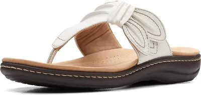 Clarks Women's Laurieann Rae Flat Sandal White Leather • $32.99