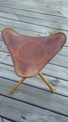 Vintage Handcrafted Leather Saddle Seat Folding Tripod Stool • $134.99