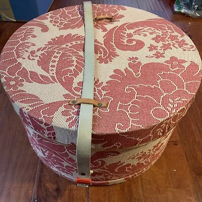 Vtg Floral Jacquard Luggage Round Suitcase Hat Wig Box Train Case W/ ACW Buckle • $139