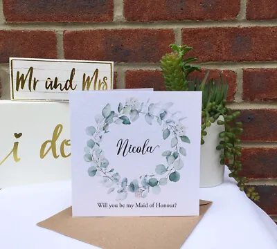 EUCALYPTUS Greenery Foliage White Flowers Wreath Rustic Wedding Bridesmaid Card • £2.85