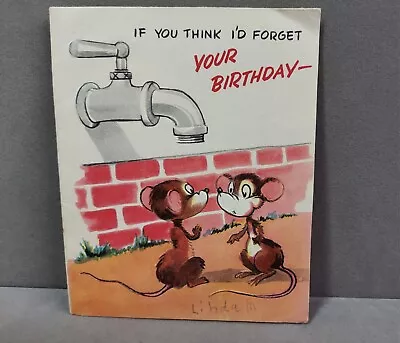 Vintage Birthday Card 1950s Two Mice One All Wet Used  The DA Line Card • $4.95