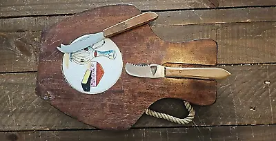 Vintage Cheese Charcuterie Board With Knife 2 Knives Magnet Fish Shape • $29.99