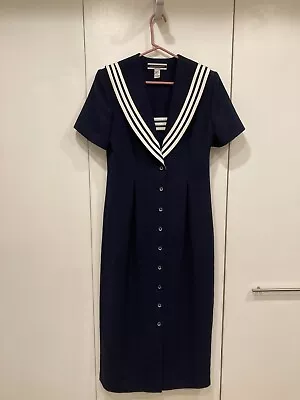 $20 • Buy AMANDA SMITH Women’s Sailor Boat Nautical Dress Size 8 Vintage