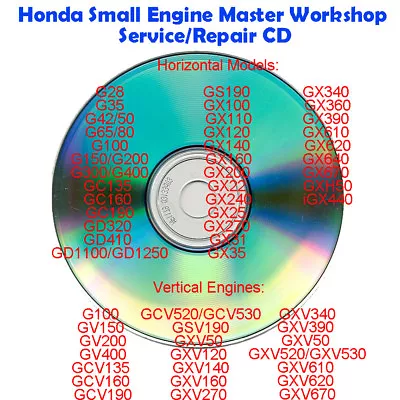Honda Small Engine Master Workshop Service/Repair CDR Manual G GC GS GV GX GXV • $10.99