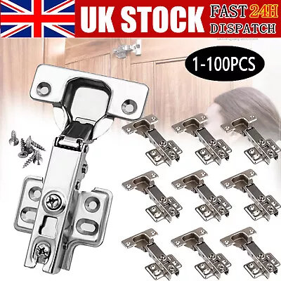 1~100X Soft Close Cabinet Hinges 110° Full Overlay Cupboard Wardrobe Doors Hinge • £3.26