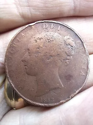 1853 Victorian Penny Coin -Bun Head Profile -32mm Dia -Decent For 171 Years Old • £3