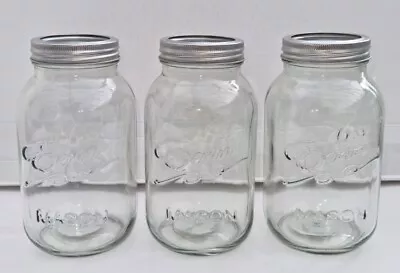 3 X Eerin Mason Jars Screw Top Storage Kitchen Arts Crafts - 1000ml - Silver Lid • £10.99