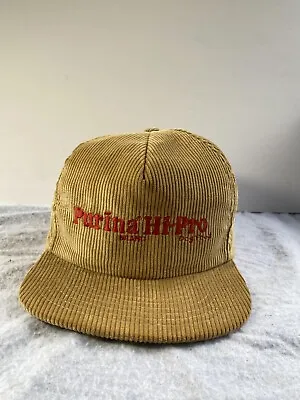 Vintage Purina Hi-Pro Hat Corduroy Snap-Back Brown Embroidered Ball Cap - USA! • $20