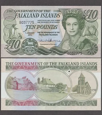 UNC Falkland Islands £10 Ten Pounds Banknote 2011 British Queen Elizabeth II QE2 • £23.50