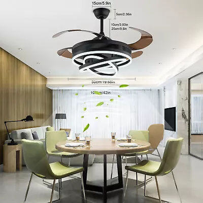 42  Retractable Blades Chandelier Ceiling Fan Lamp Light 3-Color LED W/ Remote • $104.50