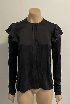Zimmermann Black Frill Shoulder Blouse Size 0 • $69