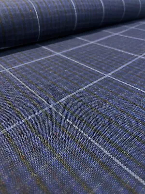 1.95 Yards Kvadrat Recheck 775 Blue Plaid Check Woven Wool Upholstery Fabric • $46.80