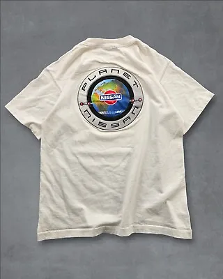 Vintage 90s Planet Nissan Japanese Cars White Cotton T-shirt M • $47.01