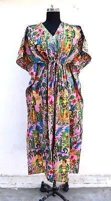 $37.64 • Buy Pink Frida Printed Kaftan Dress Women's Clothing Indian Kaftan Night Gown Dress