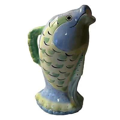 Ceramic Fish Shaped Pitcher Hand Painted Pottery Ocean Beach Lake Fun Colorful • $14.95