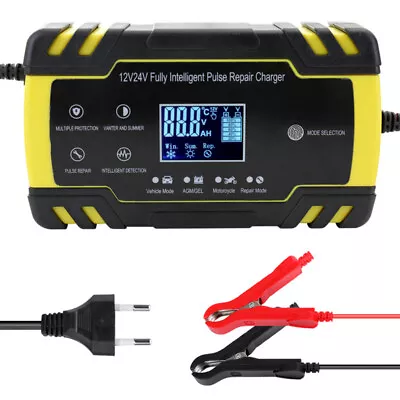 Car EU Plug Pulse Repair LCD Display Smart Lead-Acid Automatic Battery Charger • $35.80