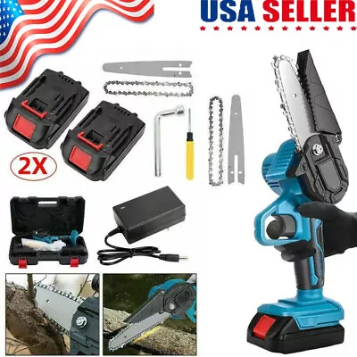 6 In Cordless Electric Chainsaw Mini One-Hand Saw Wood Cutter Battery & Charger • $38.79