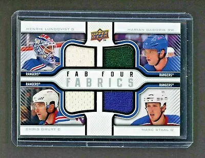 2009-10 Upper Deck Fab Four Fabrics Gaborik/Drury/ Lundqvist /Staal 67/100 10802 • $18.17