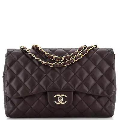 Chanel Classic Single Flap Bag Quilted Lambskin Jumbo Brown • $4695.80