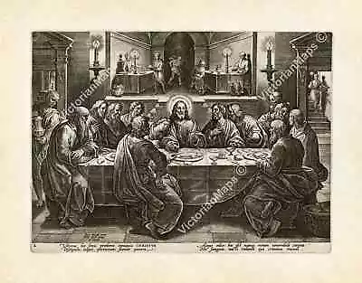 Last Supper Jesus Christ Apostles Antique Print Stradanus Galle 1580 Art Poster • £14.30