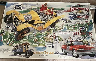 VTG 1992 Buick Great American Race Poster Skylark Goodyear Cars Garage Signed • $19.99